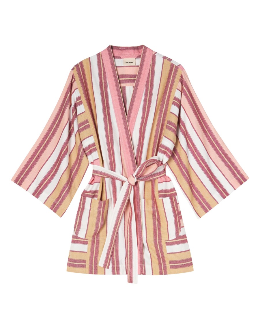 Women Fella | Ilio Nema Ariane Kimono Robe Coral Fez Stripe