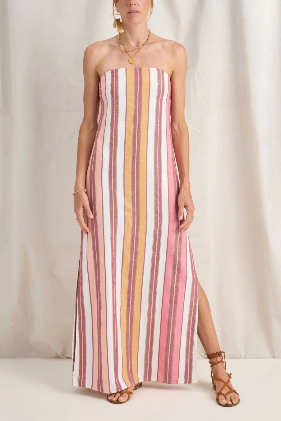 Women Fella | Ilio Nema Dione Strapless Dress Coral Fez Stripe